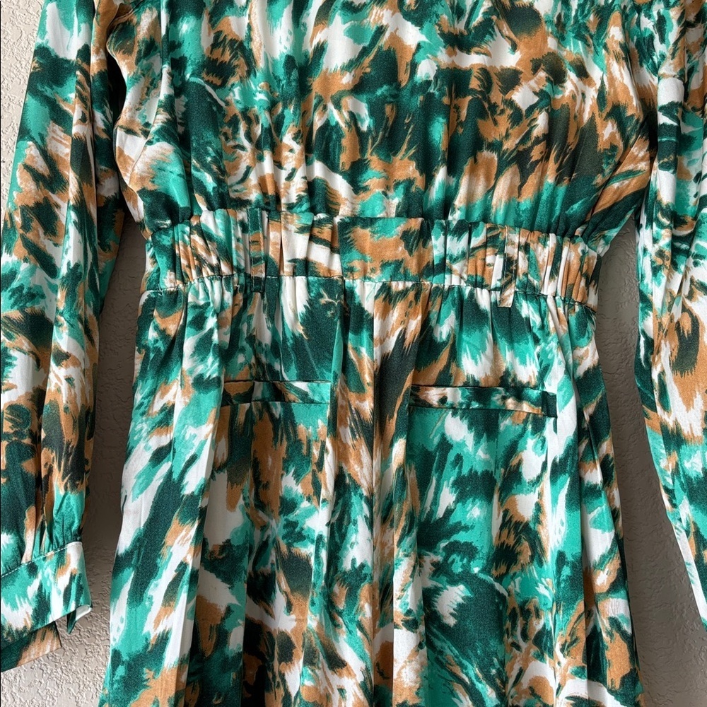 Ambition Green Patterned Long Sleeve Wide Leg Jumpsuit - Picture 5 of 6